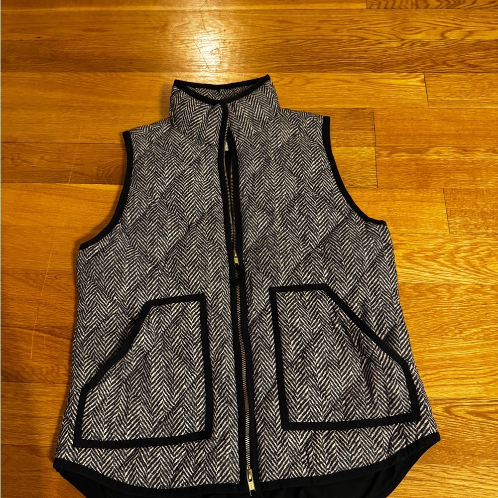 J.Crew down Herringbone Patterned Vest with Black Trim